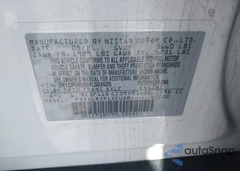 2021 Nissan Kicks S Xtronic Cvt z USA, uszkodzony, nr VIN 3N1CP5BV9ML504525